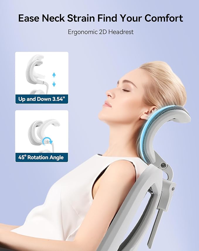 SIHOO M57 Ergonomic Mesh Office Chair, High Back Home Desk Chair with 3D Armrests, Lumbar Support and Adjustable Headrest, Comfortable Computer Chair, Big & Tall Office Chair Hold 330 LBS-Light Grey