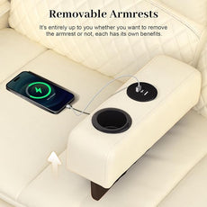 Manual Reclining Sectional Sofa Set, 7 Seats Soft Leather Recliner Corner Sectional Couch, Family-Sized L-Shaped Recliner Couch with USB Charging, Thickened Padding, Sturdy Frame, White