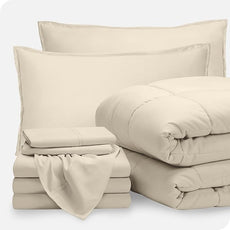 Bare Home Bed-in-A-Bag 8 Piece Comforter & Sheet Set - Split King - Goose Down Alternative - Ultra-Soft 1800 Premium Bedding Set (Split King, Sand/Sand)