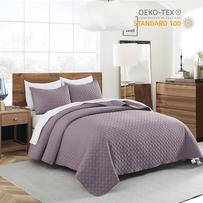 HORIMOTE HOME Quilt Twin Size Grayish Purple, Lightweight Quilt for Summer Ultra-Soft Microfiber Modern Style Quilted Clouds Pattern Bedspread Quit Set 2 Pieces (1 Quilt and 1 Pillow Sham)