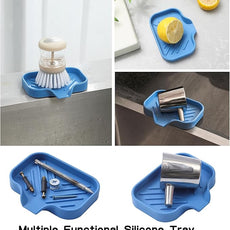 Silicone Bathroom Soap Dishes with Drain Spout-Bathroom and Kitchen Sink Organizer,Sponge Holder,Dish Soap Tray,Perfect for Dispenser,Scrubber,Bottle,Cup on Counter Lichen Blue 4.9