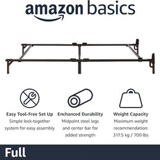 Amazon Basics Metal Bed Frame(Box Spring Required), 9-Leg Base for Box Spring and Mattress, Full, Tool-Free Easy Assembly, Black