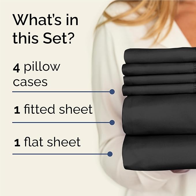 Full 6 Piece Sheet Set - Cooling & Breathable Bed Sheets - Hotel Luxury Bed Sheets for Women, Men, Kids & Teens - Comfy Bedding with Deep Pockets & Easy Fit - Soft and Wrinkle Free - Full Black Sheets