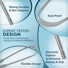 MasterMedi Tongue Cleaner Tongue Scraper Surgical Grade Stainless Steel Tongue Brush Dental Kit Professional Eliminate Bad Breath With Non-synthetic Grip (Family Pack (4 pcs)