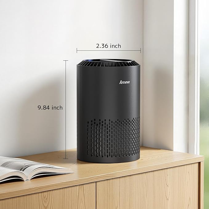 AROEVE Air Purifiers for Bedroom Home, Air Purifier For Smoke Pollen Dander Hair Smell Air Cleaner with Sleep Mode Speed Control For Bedroom Office, MK01- Black(Available for California)