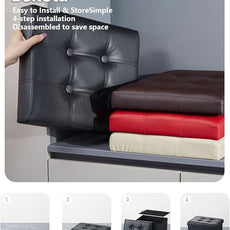 2PC Storage Ottoman, Folding Foot Stool with Thicker Foam Padded Seat Small Leather Storage Ottoman Bench Foot Rest for Living Room Foldable Coffee Table 17x13x13in,Black