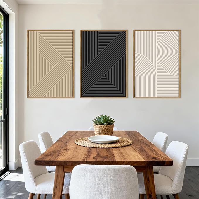 Large Neutral Abstract Wall Art Decor Framed Mid Century Modern Canvas Paintings Artwork for Living Room Bedroom Bathroom 36x24 Inch Set of 3