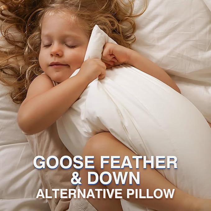Goose Feather Pillow Queen Size Set of 2 - Soft and Firm Two Sides Optional, Down Hotel Bed Pillows for Sleeping, Fluffy Support Surround Fill Polyester for Back, Stomach, Side Sleepers