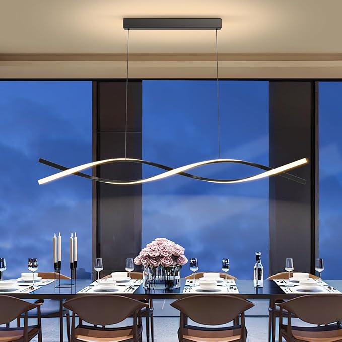 Modern Ceiling Pendant Lights, 57in Chandelier Dimmable with Remote Control 3000k-6000K Adjustable Color Temperature, Aluminum Island Lighting Lamp Fixture for Kitchen, Dining Room