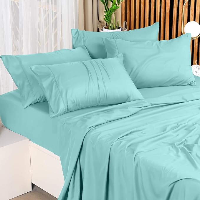 Utopia Bedding King Bed Sheets Set - 4 Piece Bedding - Brushed Microfiber - Shrinkage and Fade Resistant - Easy Care (King, Spa Blue)