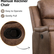 CANMOV Leather Recliner Chair Set of 2, Classic and Traditional Manual Recliner Chair with Overstuffed Arms and Back, Manual Single Sofa with Concealed Cup Holders,Nut Brown