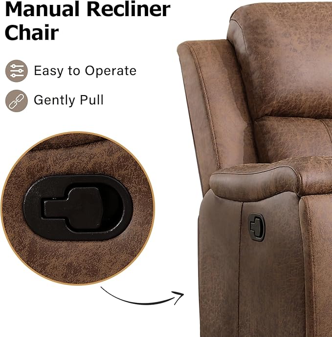 CANMOV Leather Recliner Chair Set of 2, Classic and Traditional Manual Recliner Chair with Overstuffed Arms and Back, Manual Single Sofa with Concealed Cup Holders,Nut Brown