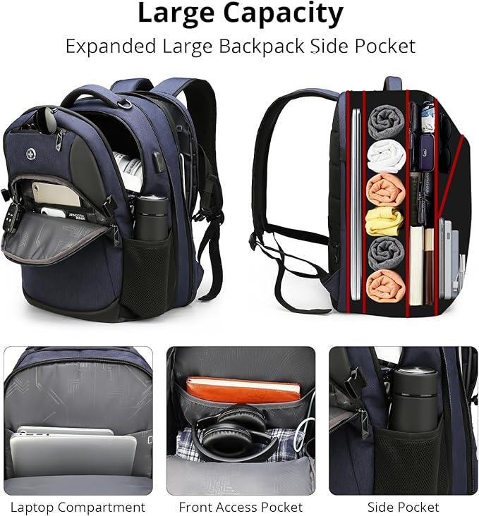 Swissdigital Design Travel Laptop Backpack for Men and Women, 35L Expandable Large Business Backpack with USB Charging Port for Fits 17 Inch Notebook, Blue | SD1671-12