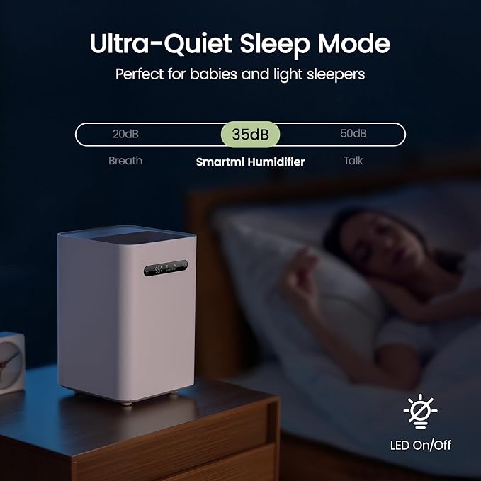 smartmi Evaporative Humidifiers, Cool No Mist Humidifiers for Bedroom, Air Humidifiers for Baby, 4L Top Fill, Self-Cleaning, Quiet, Smart APP Control, Auto Shutoff, Air-drying, Shockproof White