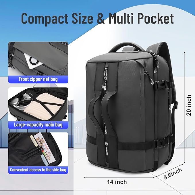 50L Carry on Travel Backpack for Men Women Airline Approved Convertible Duffle Backpack Luggage Bag,TSA Overnight Bags,fits 17" Laptop Smart Backpack-Grey