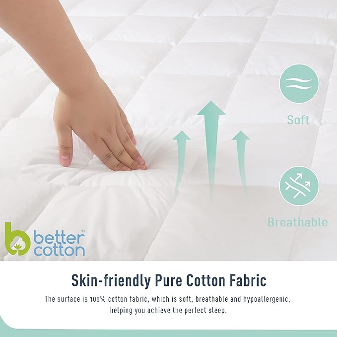 Twin Mattress Pad Cotton Mattress Pad Cover for College Dorm Quilted Mattress Cover 18-22" Deep Pocket Mattress Protector Twin Size Thin Down Alternative Filling Noiseless & Breathable