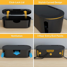 D-Line Cable Management Box, Power Strip Cover, Floor Outlet Hider, Desk Cord Organizer, Hide Extension Leads, 12.75