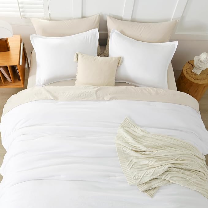 Litanika Comforter Set, Lightweight Solid Bedding Comforter Set, Fluffy Down Alternative Bed Set, Bright White, Full