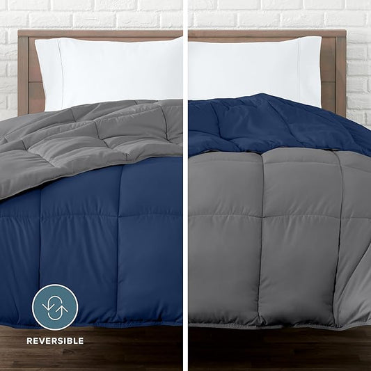 Bare Home Oversized Queen Comforter - Reversible Colors - Goose Down Alternative - Ultra-Soft - Premium 1800 Series - All Season Warmth - Bedding Comforter (Oversized Queen, Dark Blue/Grey)