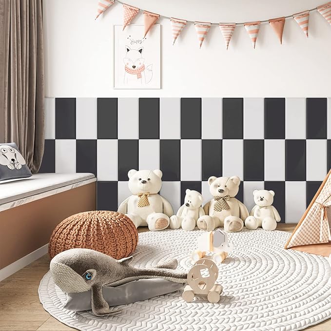 YLL Peel and Stick Headboard - Black Upholstered Wall Panels, Pack of 10, 3D Anti-Collision Padding, Soundproof