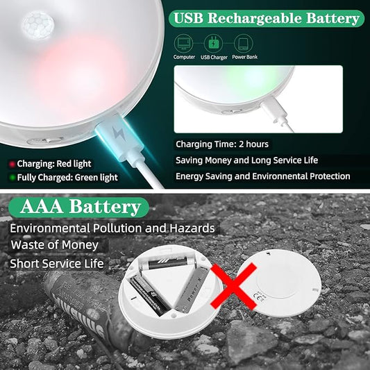 LED Closet Motion Sensor Step Lights, USB Rechargeable Battery Operated Puck Lights, Dimmable Under Cabinet Lighting for Counter,Kitchen,Stairs(3 Pack)