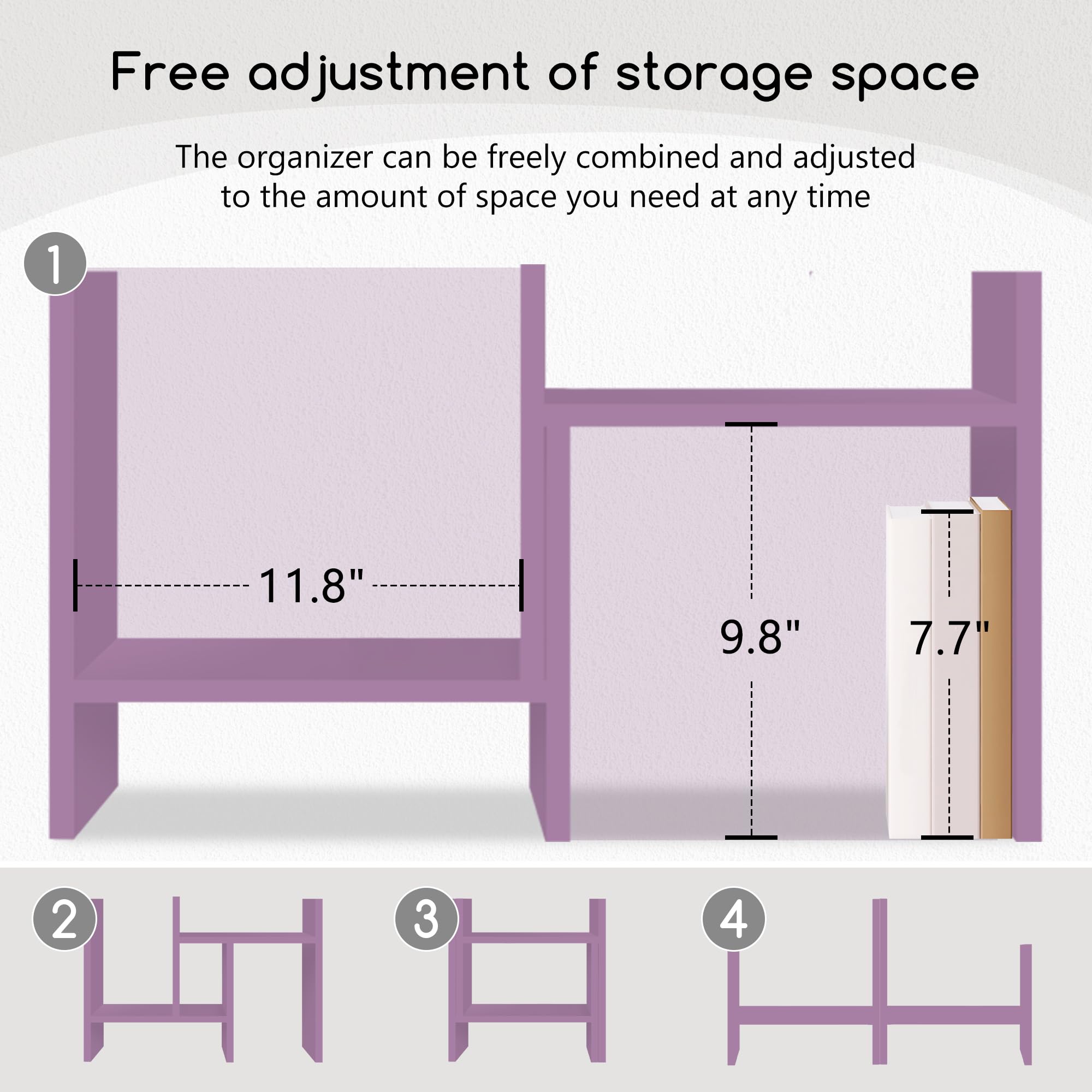 Jerry & Maggie Desktop Organizer Office Storage Rack Adjustable Wood Display Shelf Free Style Double H, Multi-Functional Mini Bookshelf for Desk Natural Stand (Violet) Dormly