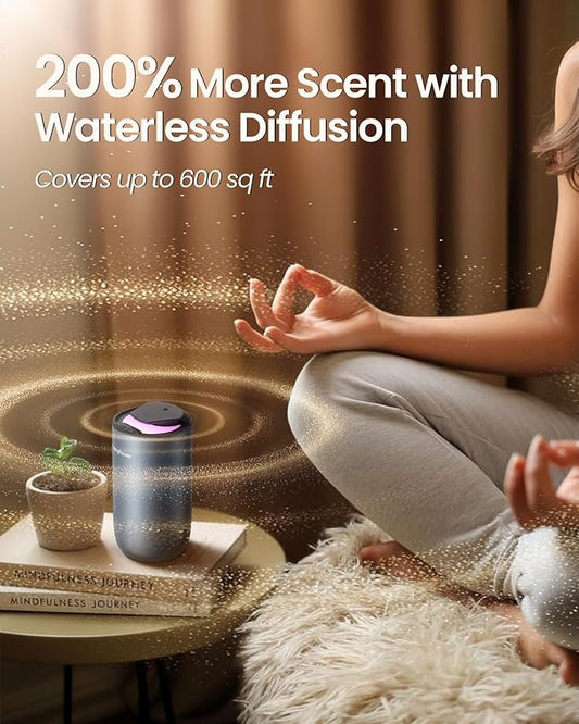 Waterless Diffuser for Essential Oil, Smart Car Air Freshener Diffuser with 3 Mist Grades & 3 LED Light Colors, Auto On/Off, Rechargeable Scent Air Machine