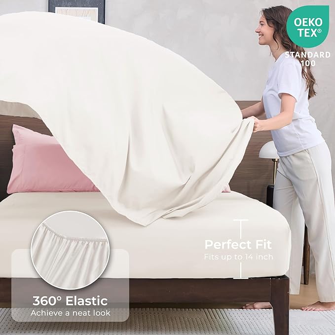 HEVUMYI Full Comforter Set - 7-Piece All Season Bed in a Bag Full, Ultra Soft Bedding Set with Comforter, Flat Sheet, Fitted Sheet, Pillowcases, Pillow Shams, Pink & Ivory