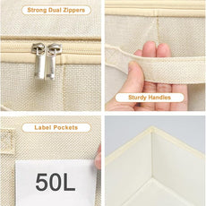 punemi Underbed Storage, 2 Pack Clothing Storage Bags W/Upgraded Handles, Large Capacity Underbed Shoe Container Organizer, Dorm Essentials Bins for Blanket, Pillows, Comforters & Quilts, Beige