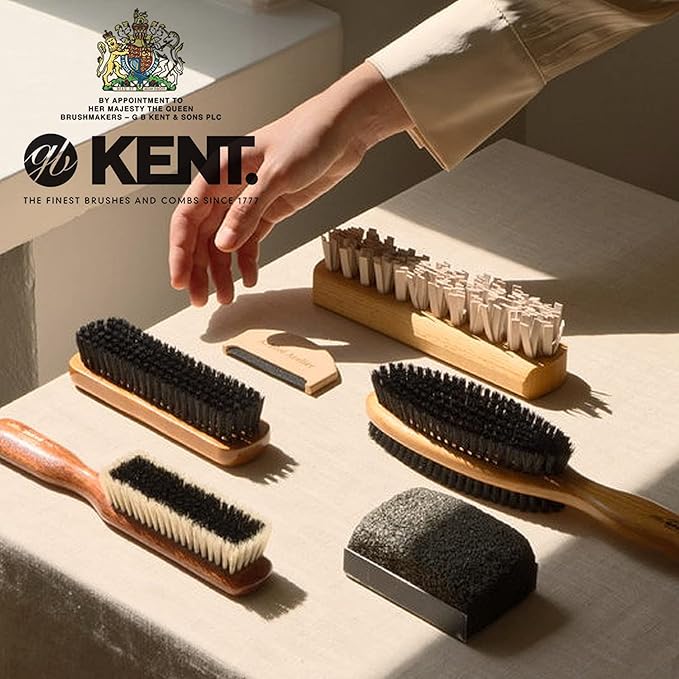 Kent CC20 Double Sided Cherrywood Clothes Brush and Lint Remover, Firm Side for Dust and Dirt, Soft Side for Gentle Brushing for Keeping Fabrics Free from Fibres, Fluff and Pet Hair, Made in England