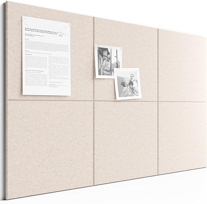 Bumusty Large Cork Board 36"x24" Alternative - 6 Pack Felt Wall Tiles with 40 Safe Removable Adhesive Tabs, 30 Pushpins, Cork Boards for Walls Pin Board Bulletin Board Office Decor (Oatmeal)