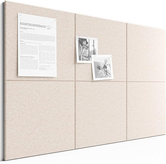 Bumusty Large Cork Board 36"x24" Alternative - 6 Pack Felt Wall Tiles with 40 Safe Removable Adhesive Tabs, 30 Pushpins, Cork Boards for Walls Pin Board Bulletin Board Office Decor (Oatmeal)
