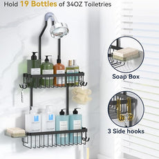 YASONIC Shower Caddy Hanging, Never Rust Shower Organizer Hanging, Aluminum Shower Racks for Inside Shower with Hooks for Razor, Bathroom Organizers and Storage with Soap Holder, Black