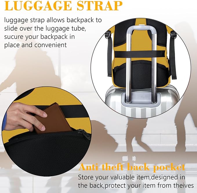 MATEIN College Backpack, Extra Large TSA Friendly Carry On 17.3 Inch Laptop Backpack with USB Charging Port, Anti Theft Flight Approved Business Work Travel Computer Backpack Bagfor Women Men, Yellow