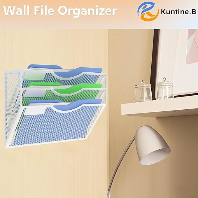 Kuntine.B Wall File Organizer (White, 3 Tier)