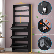 Shoe Cabinet with 3 Flip Drawers & Coat Rack, Narrow Hidden Shoe Storage Cabinet, 2-in-1 Hall Tree Slim Freestanding Shoe Rack Organizer for Entryway, Hallway, and Living Room