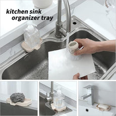 Silicone Bathroom Soap Dishes with Drain Spout-Bathroom and Kitchen Sink Organizer,Sponge Holder,Dish Soap Tray,Perfect for Dispenser,Scrubber,Bottle,Cup on Sink or Counter-Tapioca 4.9