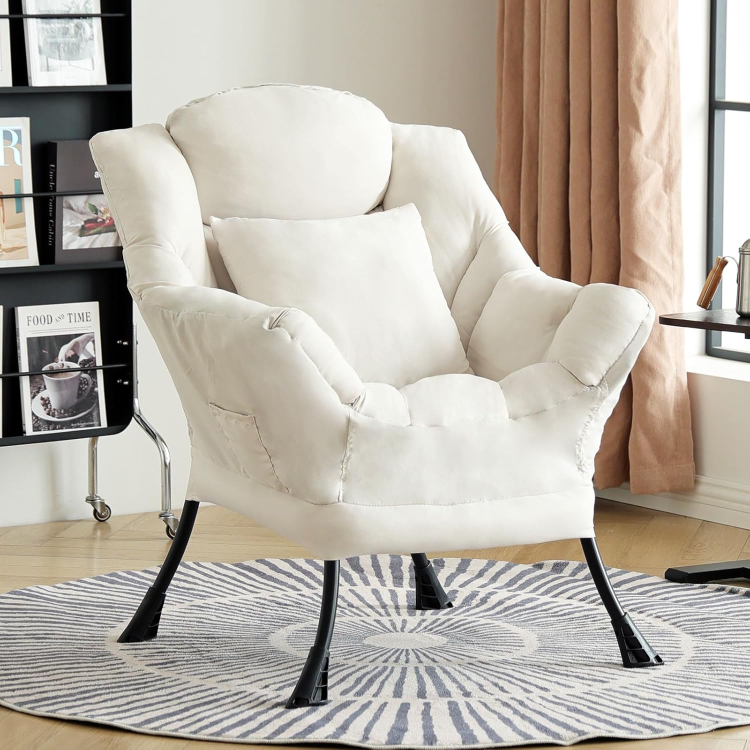 Lazy Chair with Ottoman, Large Pink Accent Chair with Ottoman and FA Throw Pillow, Comfy Plush Reading Chair for Living Room Bedroom Dorm Room Office Apartment Relaxing Use Dormly