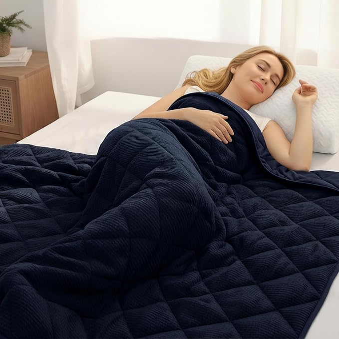 ZonLi Weighted Blanket for Adults (60"x80", 20lbs), Heavy Throw Blanket, Breathable Cooling Weighted Blanket, Soft Thick Blankey for All Season, Premium Glass Beads, Washable,Navy Blue