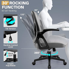 FelixKing Office Chair - Ergonomic Desk Chair Breathable Mesh Task with Wheels and Lumbar Support Home Desk Office Chairs with Flip up Armrest Rolling Swivel for Home Computer Dark Gray