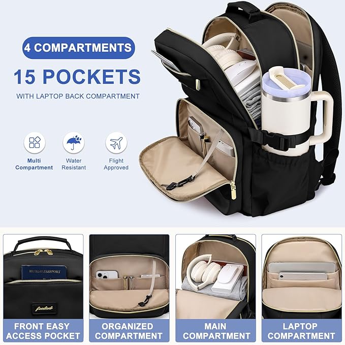 Laptop Backpack for Women Bookbag: 17 inch Work School Backpacks with Pouch Pocket for Large Capacity Cup & USB Charger College Book Bag Travel Business Nurse Teacher Bookbags Anti-theft Back Pack