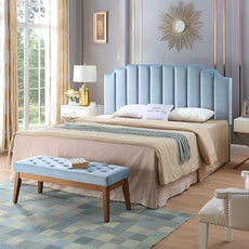 24KF Seaglass Velvet Tufted King Upholstered Headboard, Modern Vertical Channel Design California King Headboard with Stepped Silhouette Top Edge, Seaglass