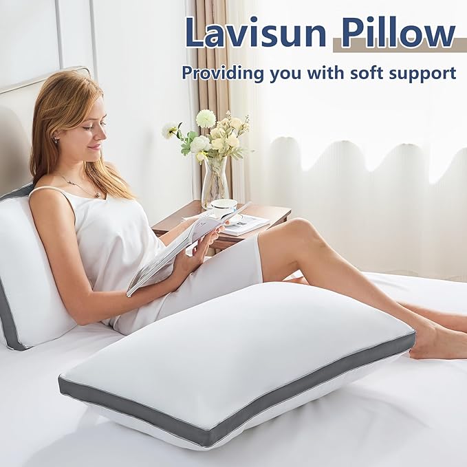 CozyLux Pillows Standard Size Set of 2, Soft Supportive Down Alternative Bed Pillow for Sleeping 2 Pack Dark Grey, Luxury Hotel Quality Gusseted Bedding Pillow for Back, Stomach or Side Sleepers 18x26