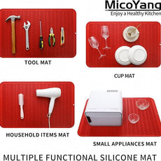 Silicone Dish Drying Mat for Multiple Usage,Easy clean,Eco-friendly,Heat-resistant Silicone Mat for Kitchen Counter or Sink,Refrigerator or Drawer Liner Red 3XL 28 inches x 18 inches
