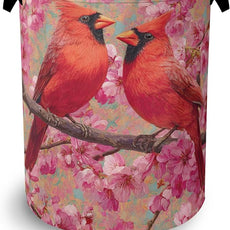 Red Cardinal Laundry Hamper,Cherry Blossoms Dirty Clothes Laundry Basket with Handles Waterproof Oxford Cloth Storage Basket for College Dorms Bathroom Bedroom 16