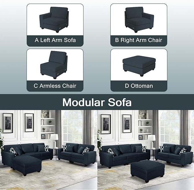 Legend Vansen Modular Sectional Sofa U Shaped Couch with Ottoman Modern Reversible Corner Sectional Couch for Living Room (Charcoal, 2+3 with Ottoman)