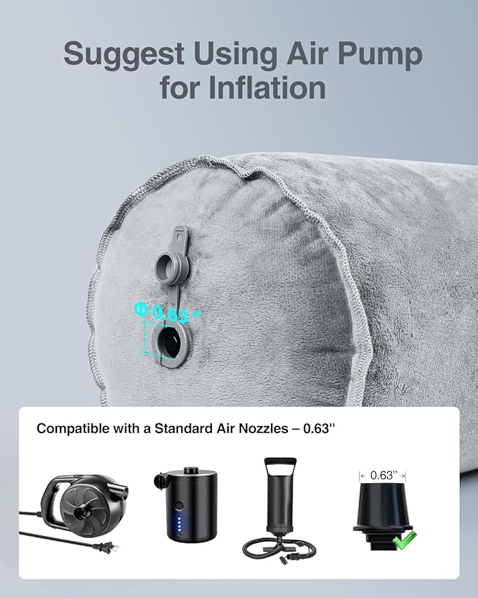 Luxtude Inflatable Body Pillow for Adults Kids, Travel Body Pillows for Side Sleeper, 47Inch Long Round Bolster Pillow for Camping, Round Cylinder Pillows for Hugging Sleeping, Back, Leg etc.