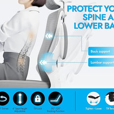 Ergonomic Office Chair: White Computer Desk Chair Comfy Gaming Chair for Adults - Office Chair with Lumbar Support & Headrest - Executive Office Rolling Chairs for Home Work (Grey)