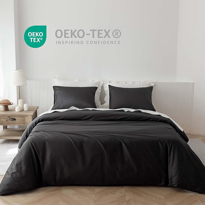 HeimenAogo Egyptian Cotton Duvet Cover Twin/Twin XL Sateen Weave, Silky Soft and Breathable Bedding Set with Zipper Closure, Long Staple Cotton Bed Linen Moonless Night Black 2Pcs (68"×90")