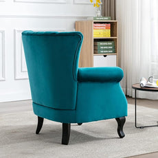 Mid Century Accent Chair Modern Tufted Wingback Armchairs Club Chair Velvet Single Sofa Lounge Chair with Pillow for Living Room, Teal Blue